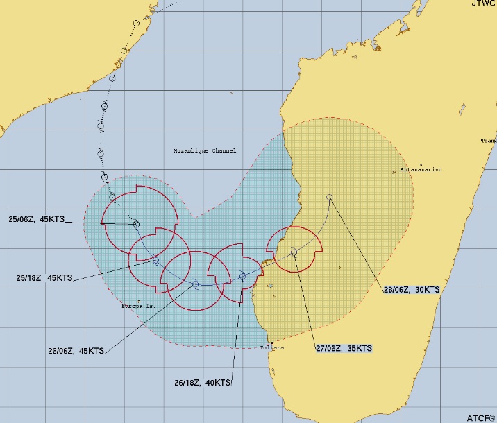 Trajeto estimado para Jasmine nos prximos dias. Crdito: JTWC