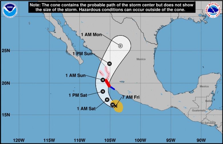 Trajeto estimado para Roslyn nos pr�ximos dias. Cr�dito: NHC