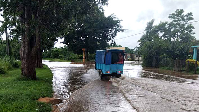 Temmpestade tropical Idalia provocou inundaes em sua passagem por Cuba. Crdito: Cidade Guira de Melena/Divulgao via twitter Lianet Guerra/@ArtemisaRadio