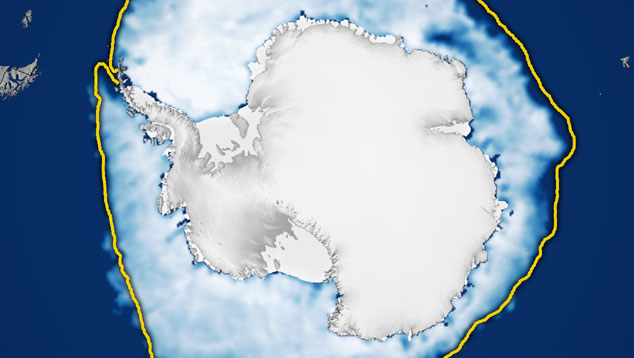 O congelamento da gua do mar ao redor da Antrtida foi o menor da histria j registrado num ms de setembro. Crdito: NASA  