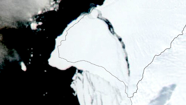 Imagem de satlite adquirida pelo Suomi/NPP mostra o surgimento do novo iceberg dia 23 de janeiro. Crdito: NASA 