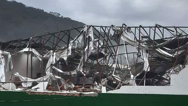 Estragos causados por ventania em Herval d'Oeste, em Santa Catarina, no dia 11 de julho. Crdito: reproduo redes sociais/divulgao via twitter @metsul 