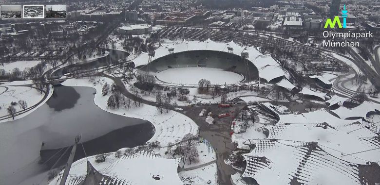 Webcam mostra a regio do Parque Olmpico, em Munique, ainda coberta por muita neve no dia 8 de dezembro. Crdito: divulgao via twitter @muenchen