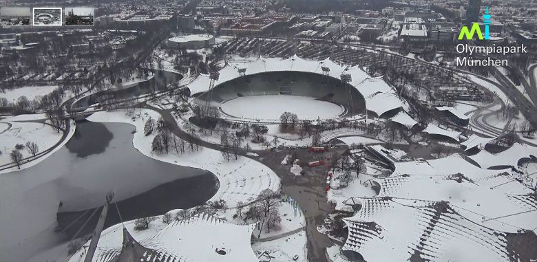 Webcam mostra a regi�o do Parque Ol�mpico, em Munique, ainda coberta por muita neve no dia 8 de dezembro. Cr�dito: divulga��o via twitter @muenchen