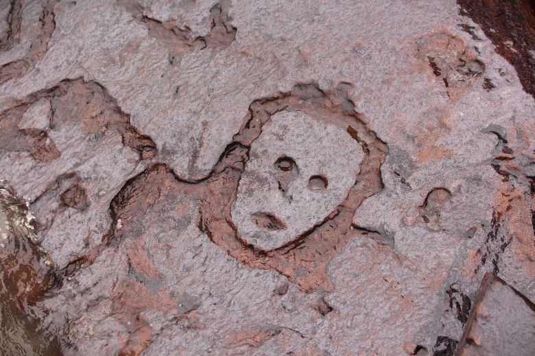 Gravuras rupestres apareceram recentemente com a seca histrica do rio Negro, em Manaus. Crdito: Valter Calheiros/divulgao <BR>