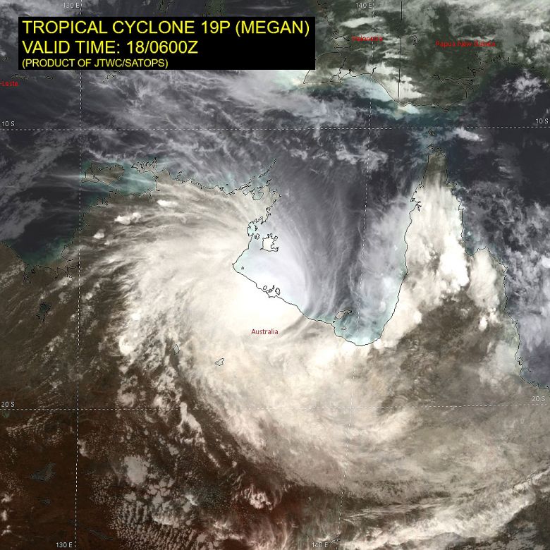 Imagem de satlite mostra o ciclone tropical Megan sobre o norte da Austrlia dia 18. Crdito: JTWC/SATOPS