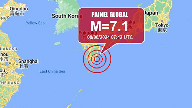 Mapa mostra localiza��o do terremoto de 7.1 magnitudes registrado no Jap�o neste 8 de agosto. Cr�dito: Painel Global/GoogleMaps