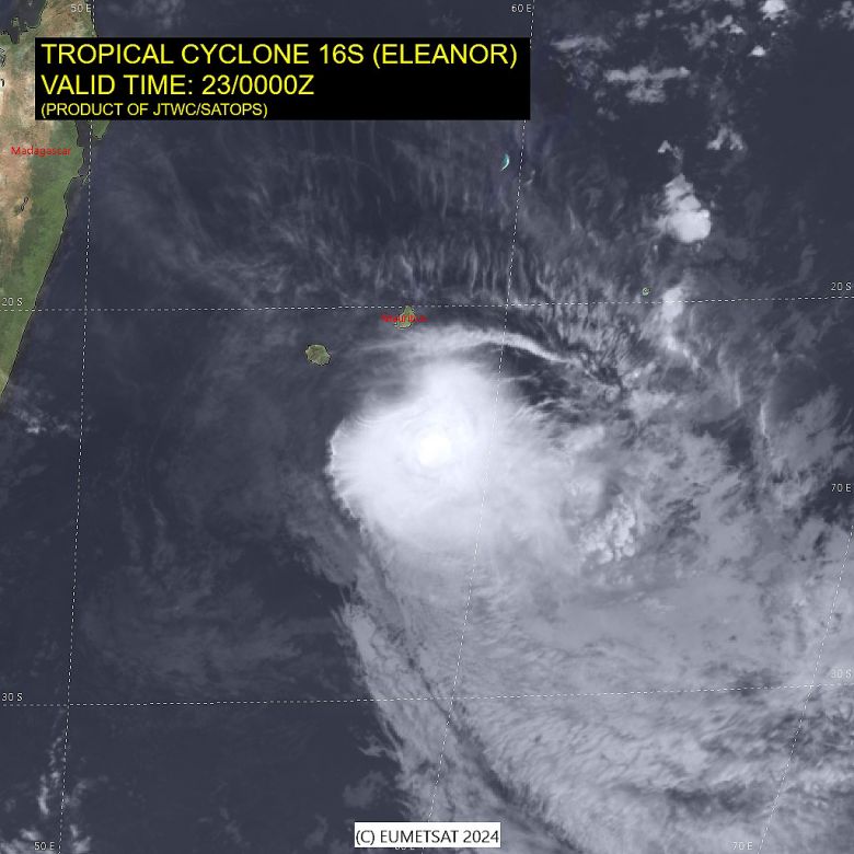 O ciclone Eleanor atua prximo s Ilhas Maurcio, ao leste da frica, nesta sexta-feira, dia 23. Crdito: JTWC/SATOPS
