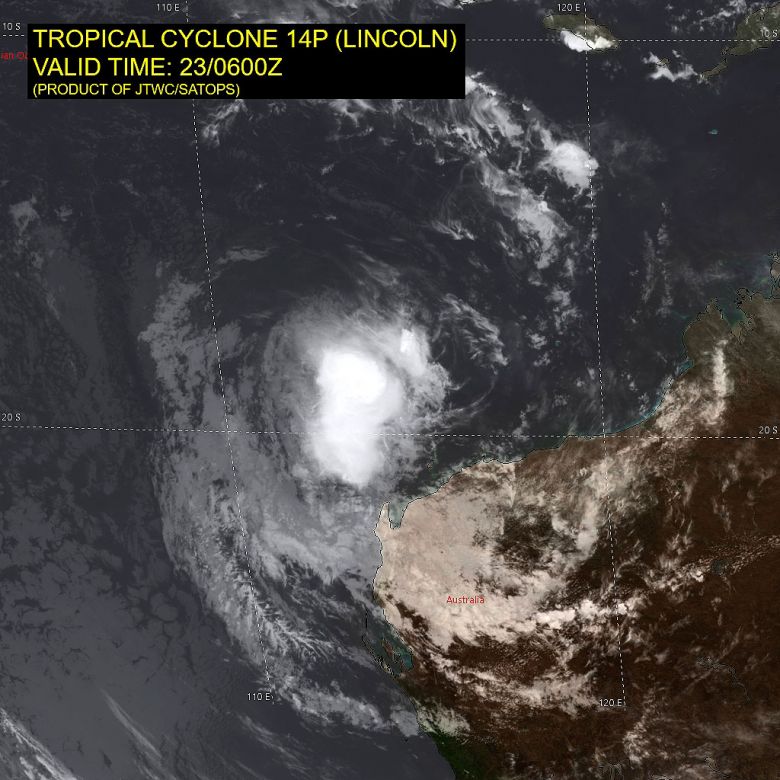 Imagem de satlite mostra o ciclone Lincoln se aproximando da Austrlia nesta sexta-feira, dia 23. Crdito: JTWC/SATOPS