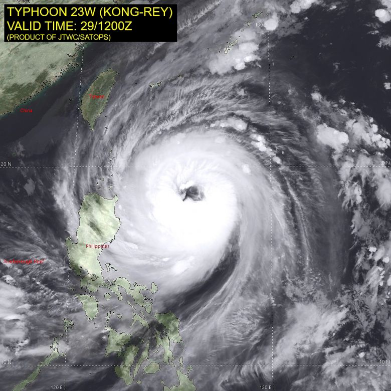 Grande tufo Kong Rey deve evoluir para supertufo no dia 30. Crdito: JTWC/SATOPS
