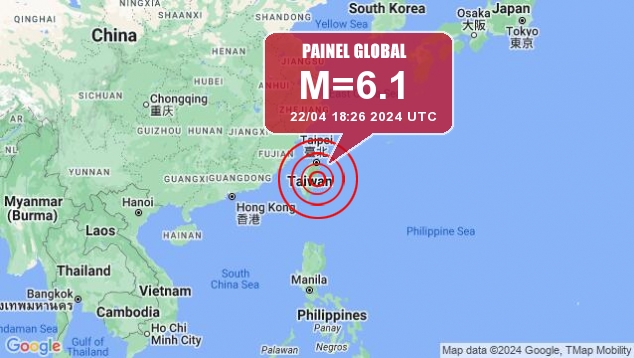 Localizao do forte terremoto registrado dia 22 de abril em Taiwan. Crdito: Painel Global 