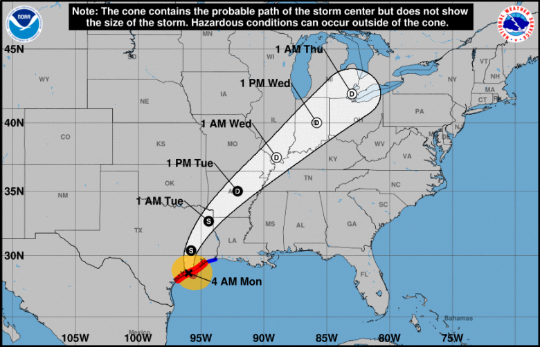 Trajeto estimado para Beryl nos prximos dias. Crdito: NHC
