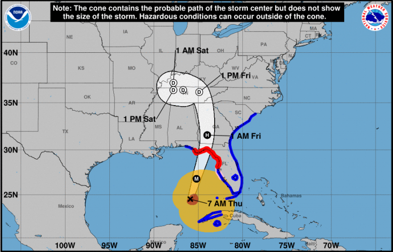 Trajeto estimado para o furac�o Helene nos pr�ximos dias. Cr�dito: NHC 