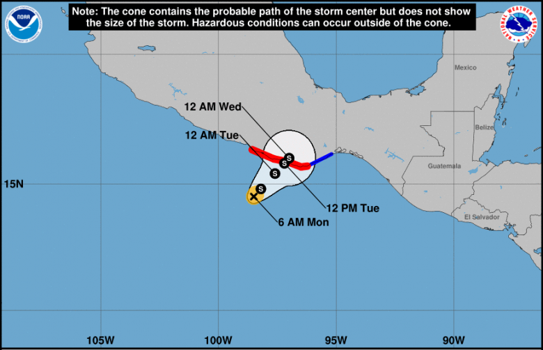 Trajeto estimado para John nos pr�ximos dias. Cr�dito: NHC