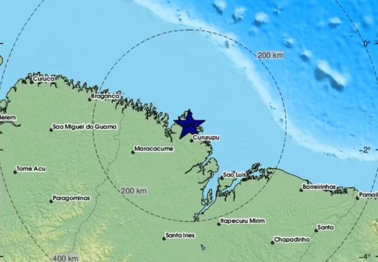 Localizao do tremor em Cururupu, no Maranho, registrado em 4 de abril pelo Centro Sismolgico Euro-Mediterrnico. Crdito: EMSC  