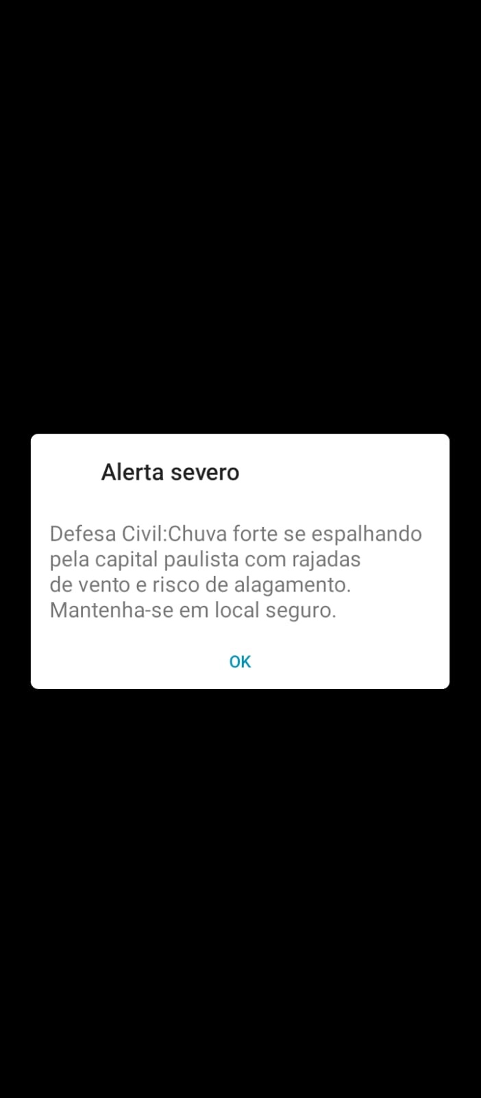 Defesa Civil emite pela primeira vez o novo Alerta Severo nos celulares na cidade de S�o Paulo. Cr�dito: reprodu��o Painel Global
