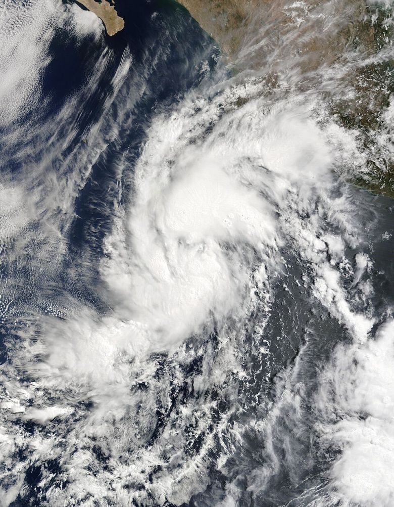 Imagem de sat�lite mostra a tempestade tropical Alvin ao largo da costa do M�xico dia 29 de maio. Cr�dito: NASA
