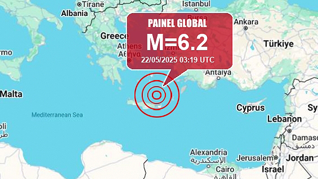 Mapa mostra localiza��o do terremoto de quinta-feira na Gr�cia. Cr�dito: GoogleMaps/Painel Global