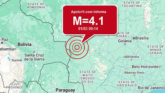 Sismo de Mato Grosso em destaque no Painel Global. Cr�dito: Painel Global/GoogleMaps 