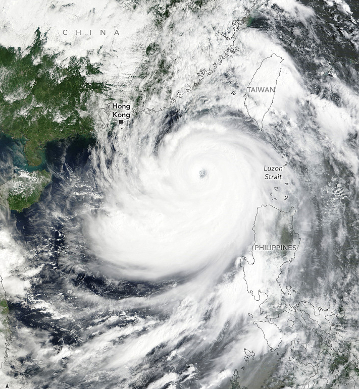 Imagem de sat�lite mostra o grande tuf�o Ragasa posicionado entre as Filipinas, Taiwan e a China dia 23. Cr�dito: Worldview NASA 