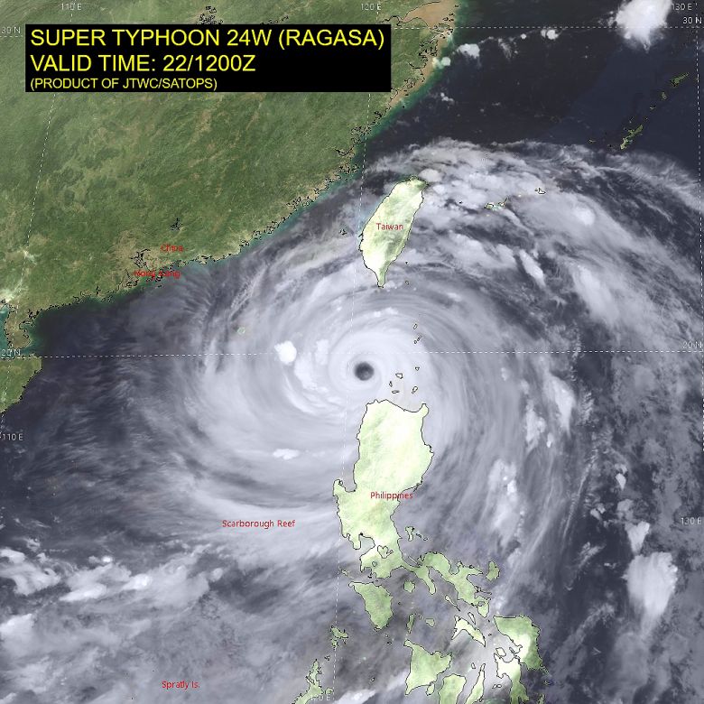 Imagem de satlite mostra o olho do tufo Ragasa bem prximo ao norte das Filipinas dia 22. Crdito: JTWC/SATOPS 