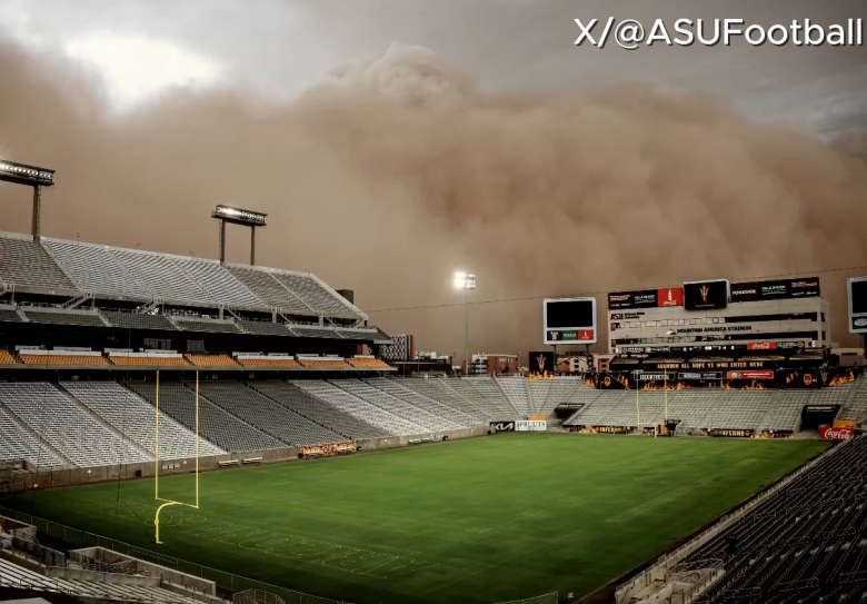 Tempestade de areia avan�a sobre o Est�dio Mountain America na tarde do dia 25. Cr�dito: divulga��o via X @MyRadarWX