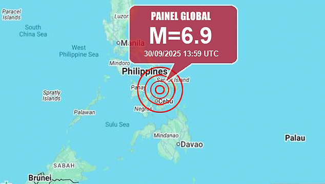 Mapa mostra epicentro do terremoto de 6.9 magnitudes nas Filipinas. Crdito: Googlemaps/Painel Global 