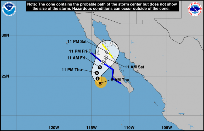 Trajeto estimado para Lorena. Cr�dito: NHC