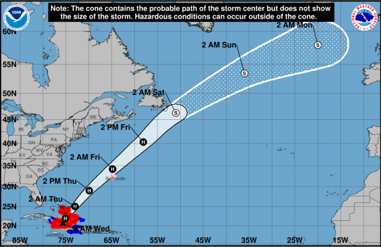 Trajeto estimado para Melissa nos prximos dias. Crdito: NHC  