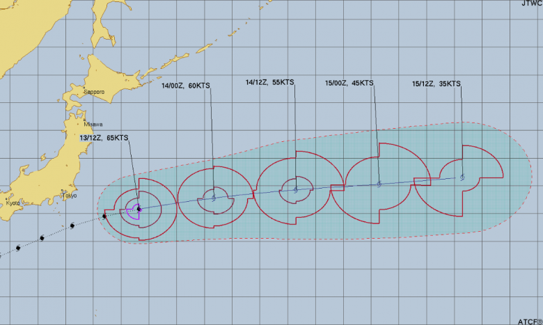 Trajeto estimado para Nakri nos pr�ximos dias. Cr�dito: JTWC