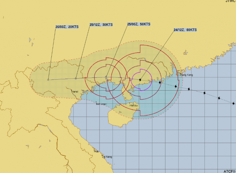 Trajeto estimado para Ragasa nos pr�ximos dias. Cr�dito: JTWC