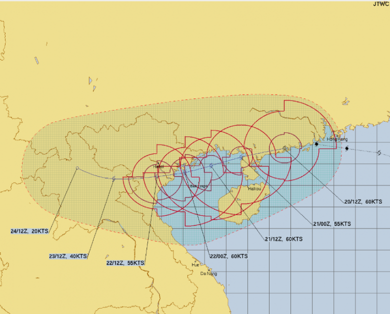 Trajeto estimado para Wipha nos pr�ximos dias. Cr�dito: JTWC
