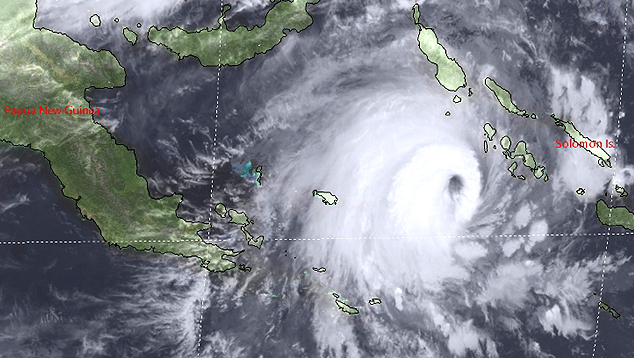 Imagem de sat�lite mostra o ciclone Maila muito pr�ximo �s Ilhas Salom�o, no Pac�fico Sul. Cr�dito: JTWC/SATOPS  