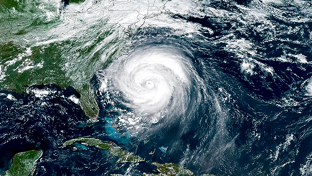 Imagem de sat�lite mostra o grande furac�o Erin ao largo da costa leste americana, formado em agosto de 2025. Cr�dito: NOAA  