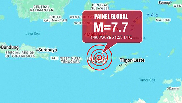 Mapa mostra epicentro do tremor deste s�bado no leste da Indon�sia. Cr�dito: Google Maps/Painel Global 