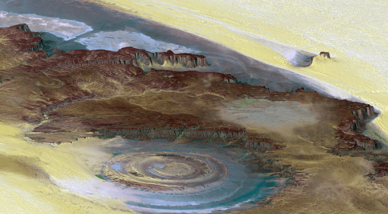 Olho do Saara capturado por sat�lite em 2016. Cr�dito: NASA 