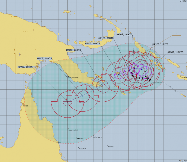 Trajeto esperado para Maila nos pr�ximos dias. Cr�dito: JTWC