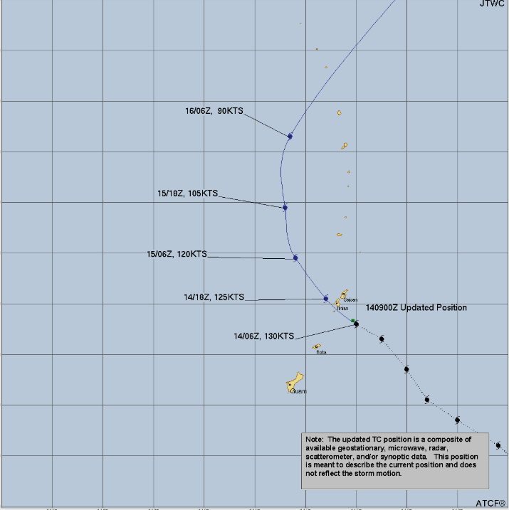 Trajeto estimado para Sinlaku nos pr�ximos dias. Cr�dito: JTWC