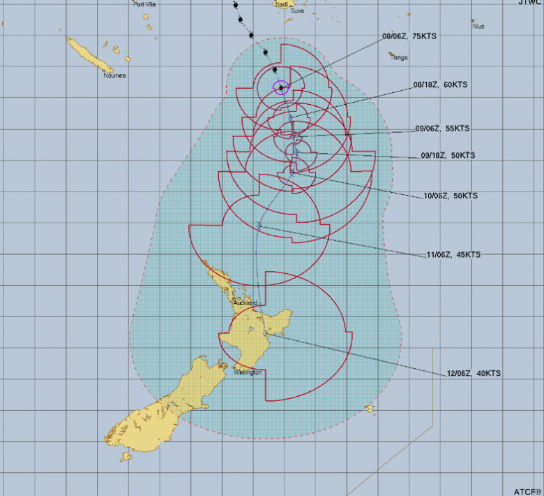 Trajeto esperado para Vaianu nos pr�ximos dias. Cr�dito: JTWC