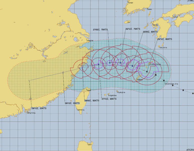 Trajeto estimado para Saudel nos pr�ximos dias. Cr�dito: JTWC